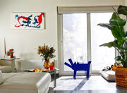 Escultura de metal azul con diseño animal contemporáneo, ideal para decoración de interiores modernos con carácter artístico. Obra exclusiva de José Soler