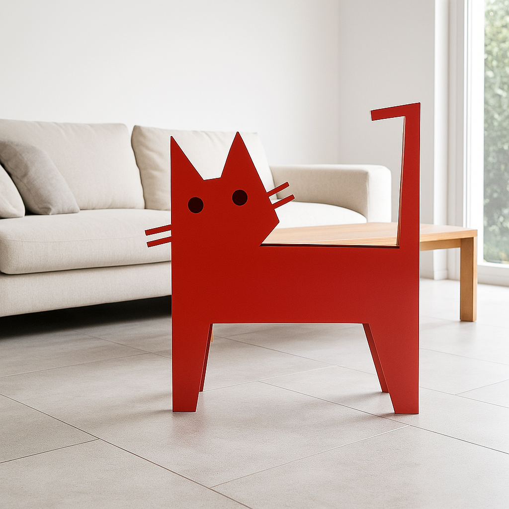 Escultura de metal rojo con diseño animal contemporáneo, ideal para decoración de interiores modernos con carácter artístico. Obra exclusiva de José Soler.